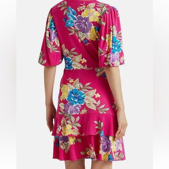 Lauren Ralph Lauren Pink Floral Faux Wrap Valayna Dress Size 6 - Picture 3 of 5